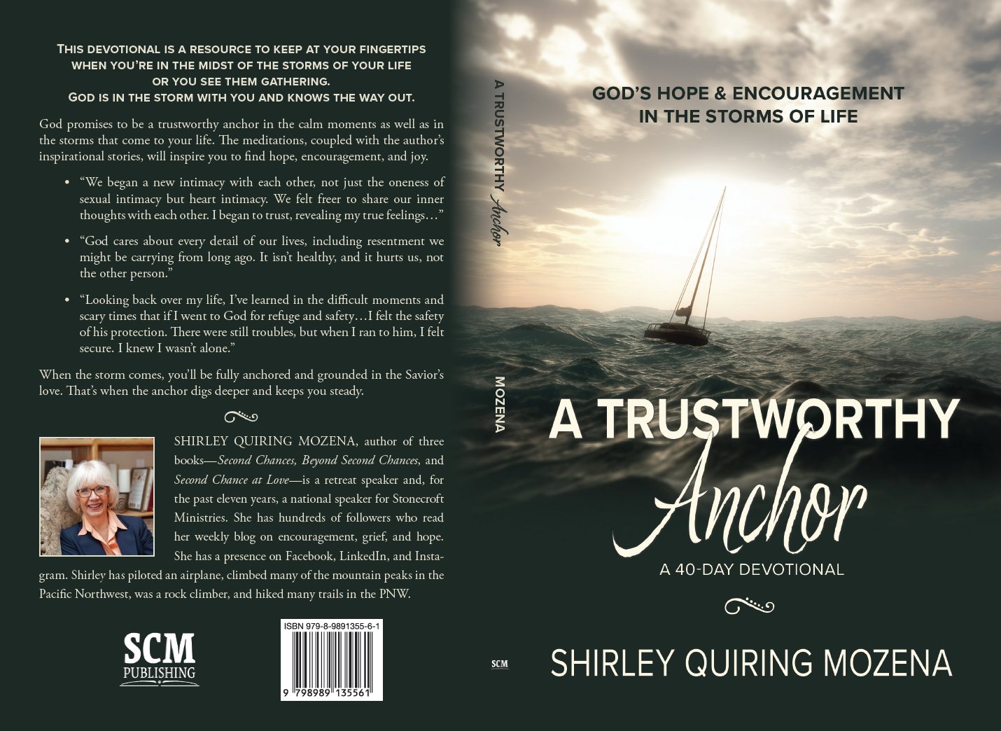 Book cover of sailboat in the distance. Greens and cream color scheme